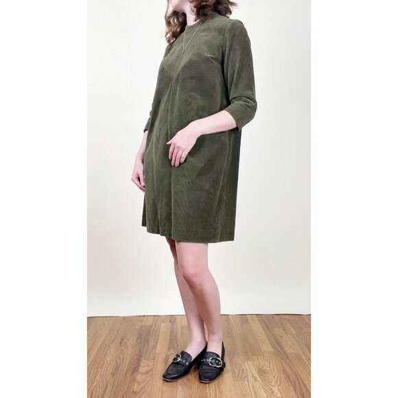 Vintage 60s 70s Corduroy Mini Dress Shift Handmade Mod MCM Hand Sewn Maternity - Picture 3 of 9